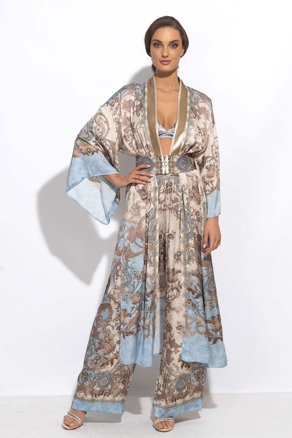 LUXURY SATIN VISCOSE KIMONO - PAISLEY SKY