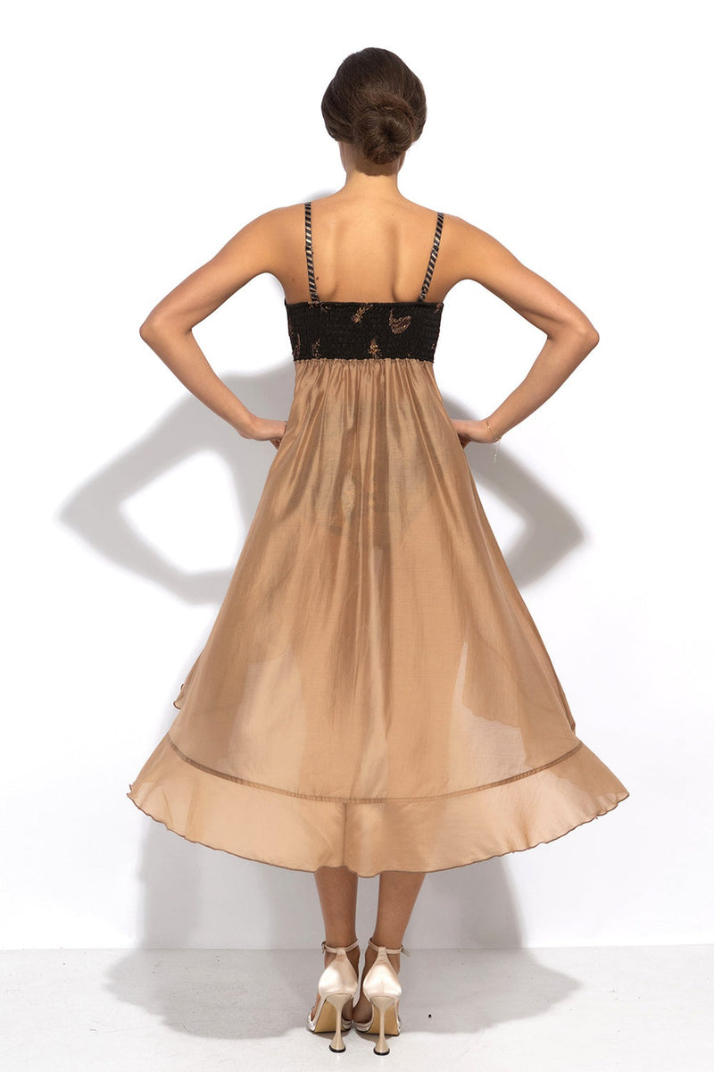 Lyocell a viskózová dlhá tunika s volánmi - zlaté pruhy