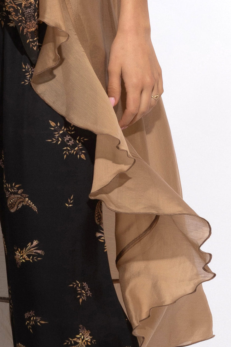 Lyocell a viskózová dlhá tunika s volánmi - zlaté pruhy