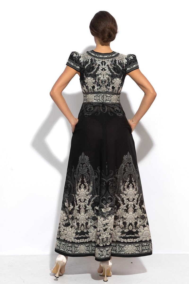 EMPIRE WAIST MAXI DRESS WITH LINEN FEEL - FROZEN LOTUS JIORO МАКСИ РОКЛЯ С ВИСОКА ТАЛИЯ С УСЕЩАНЕ ЗА ЛЕН - FROZEN LOTUS JIORO