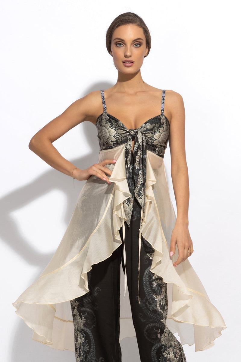 TUNIQUE LONGUE À VOLANTS EN LYOCELL ET VISCOSE - LOTUS GELÉ