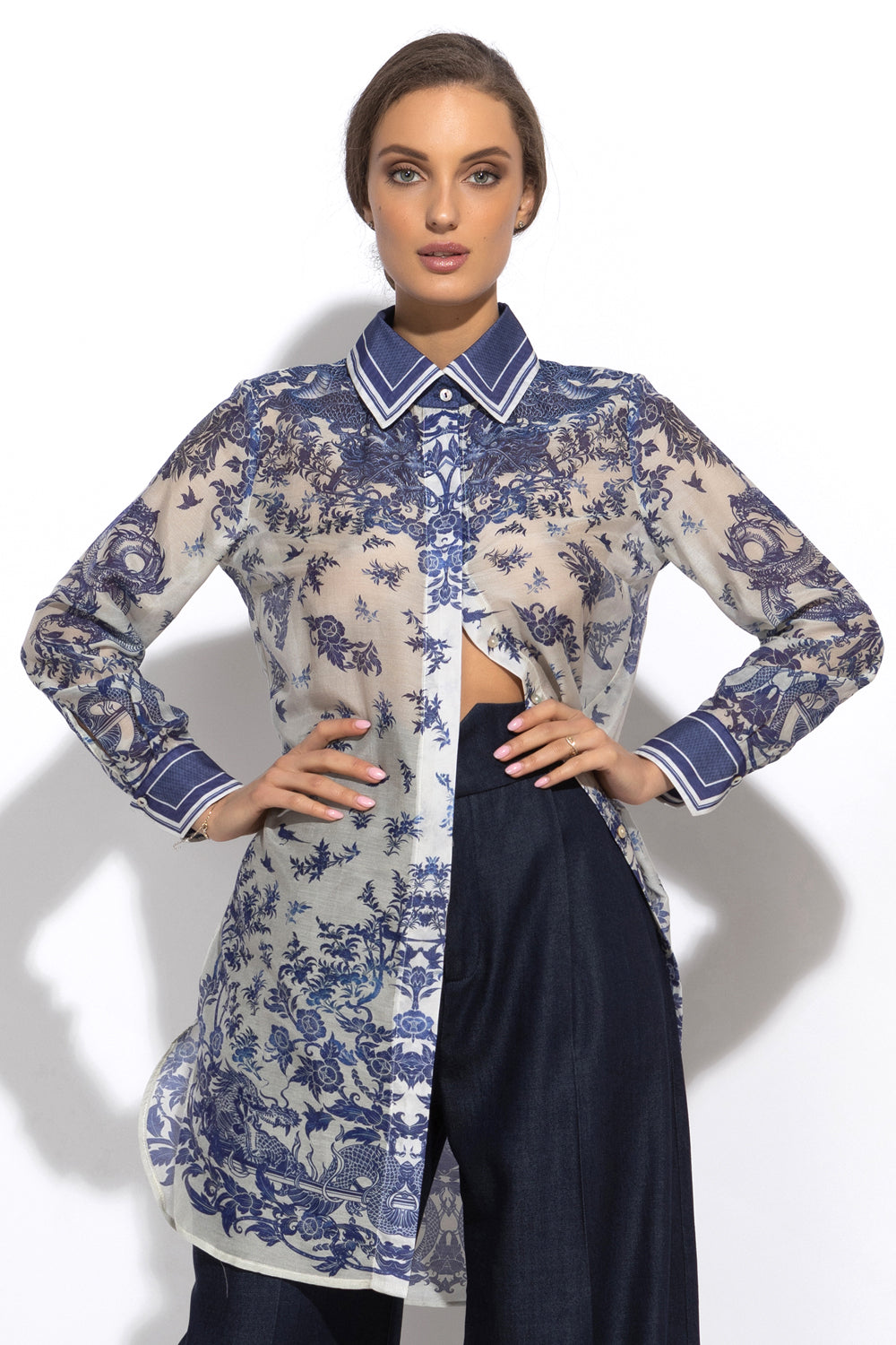 SILK VISCOSE LONG SHIRT - ASIA SKY