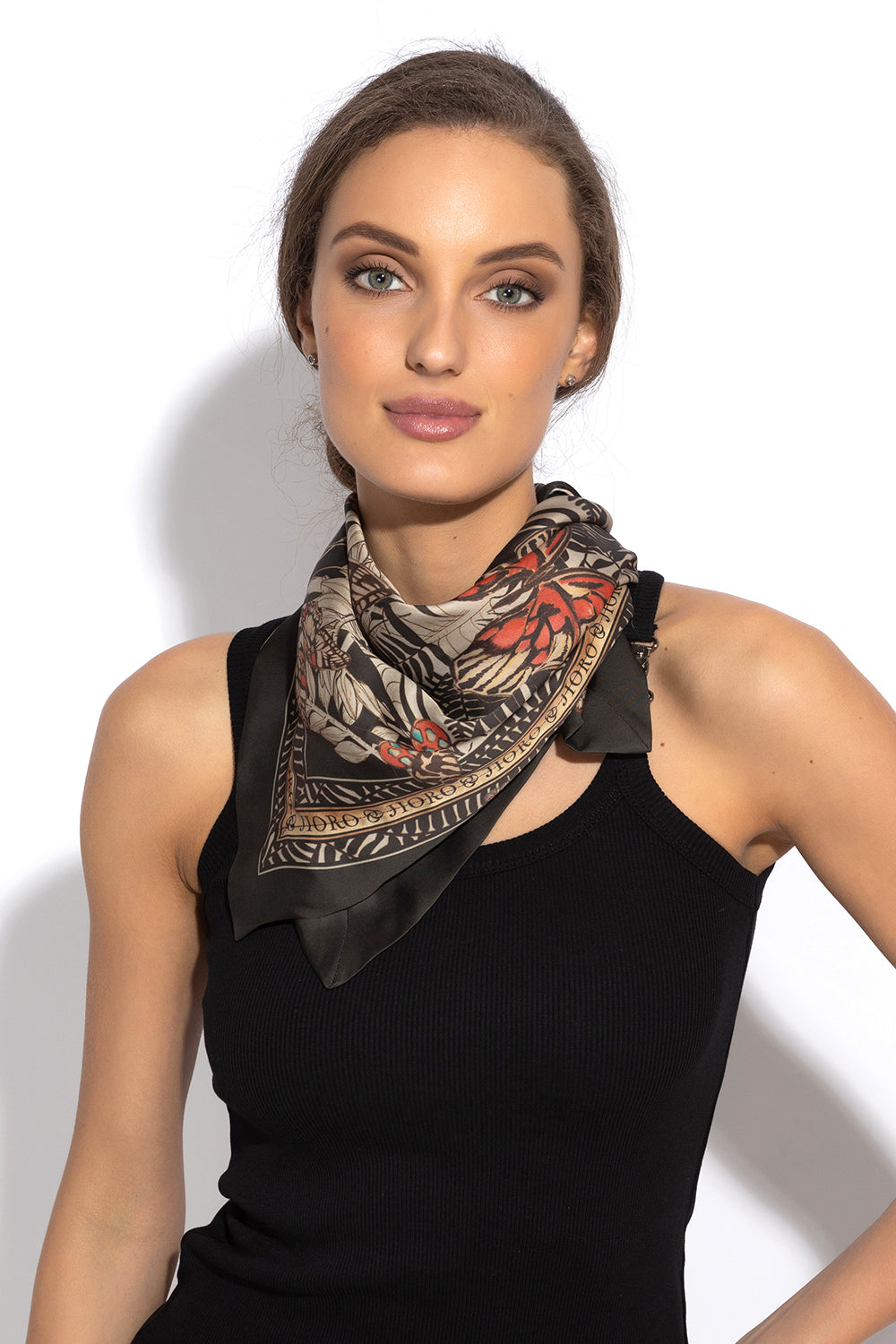 SQUARE VISCOSE HEADSCARF - MIDNIGHT BUTTERFLIES JIORO КВАДРАТНА КЪРПА ЗА ГЛАВА ОТ ВИСКОЗА - MIDNIGHT BUTTERFLIES JIORO