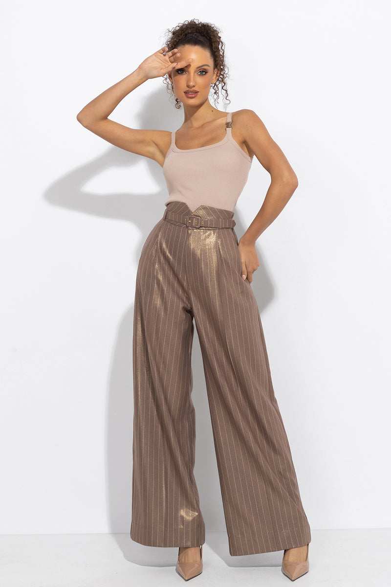 STRIPED PANTS WITH HIGH WAIST AND WIDE LEG IN BEIGE - ESSENTIALS JIORO ПАНТАЛОН РАЙЕ, ВИСОКА ТАЛИЯ И ШИРОК КРАЧОЛ В БЕЖОВО - ESSENTIALS JIORO