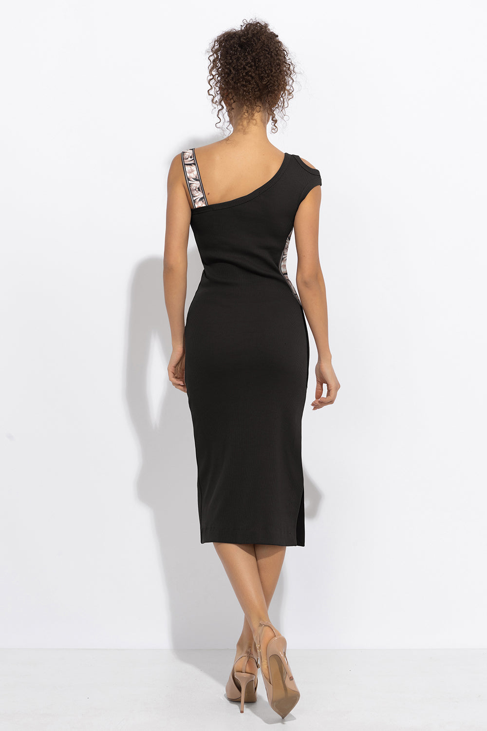 COTTON MIDI DRESS WITH ASYMMETRICAL SHOULDERS AND STRAP BAROQUE PEARL - ESSENTIALS