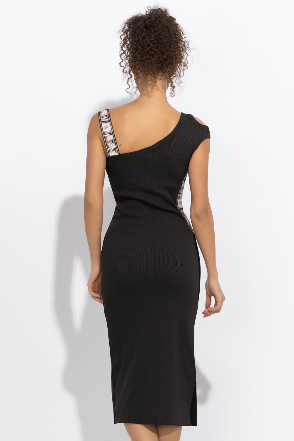 COTTON MIDI DRESS WITH ASYMMETRICAL SHOULDERS AND STRAP BAROQUE PEARL - ESSENTIALS
