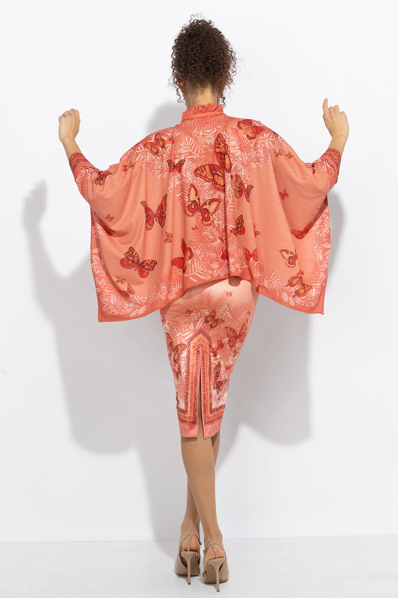 SQUARE TUNIC WITH RUFFLED COLLAR - PAPAYA BUTTERFLIES JIORO  ПРАВОЪГЪЛНА ТУНИКА С ЯКА С НАБОРИ - PAPAYA BUTTERFLIES JIORO