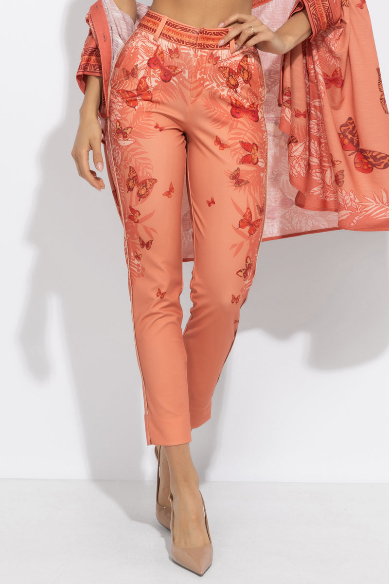 CLASSIC VISCOSE PANTS - PAPAYA BUTTERFLIES JIORO ПАНТАЛОН С КЛАСИЧЕСКА КРОЙКА - PAPAYA BUTTERFLIES JIORO
