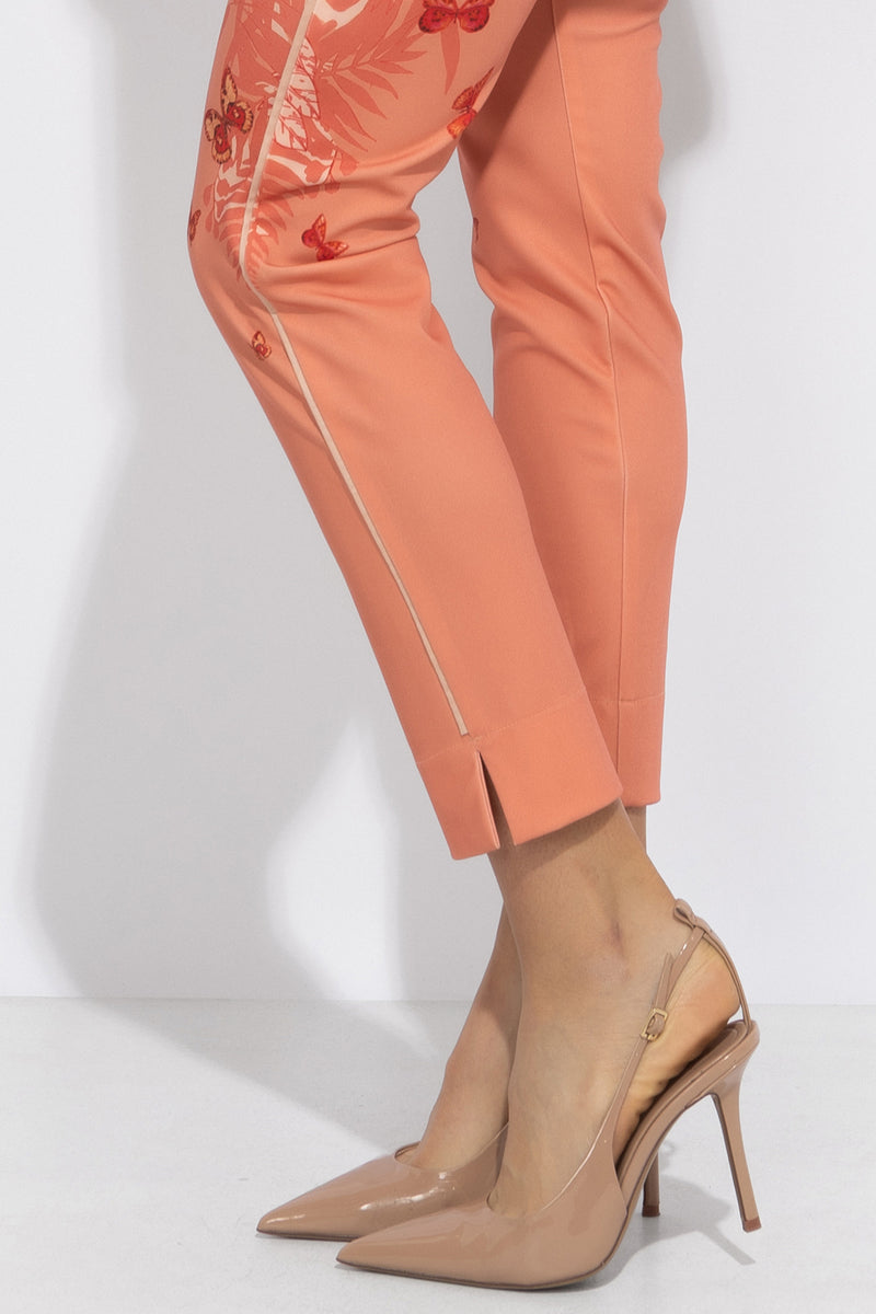 CLASSIC VISCOSE PANTS - PAPAYA BUTTERFLIES JIORO ПАНТАЛОН С КЛАСИЧЕСКА КРОЙКА - PAPAYA BUTTERFLIES JIORO
