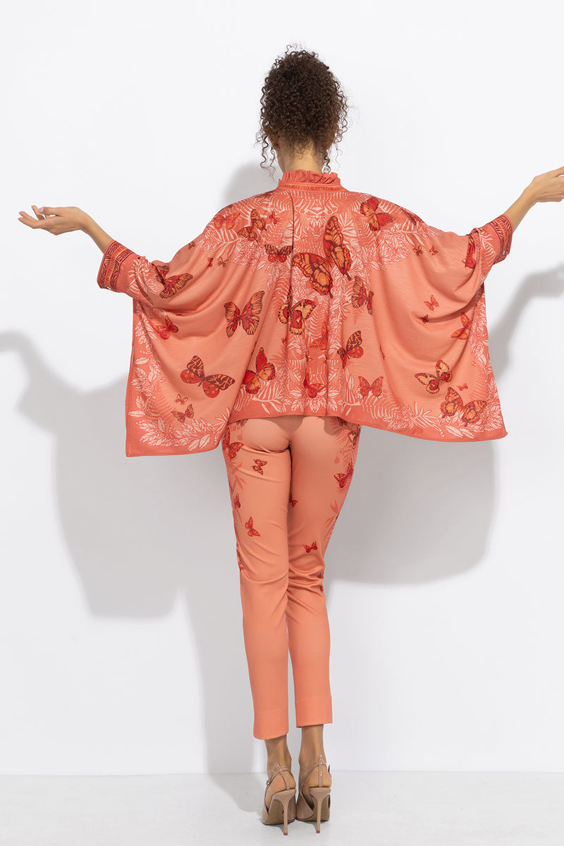 SQUARE TUNIC WITH RUFFLED COLLAR - PAPAYA BUTTERFLIES JIORO  ПРАВОЪГЪЛНА ТУНИКА С ЯКА С НАБОРИ - PAPAYA BUTTERFLIES JIORO