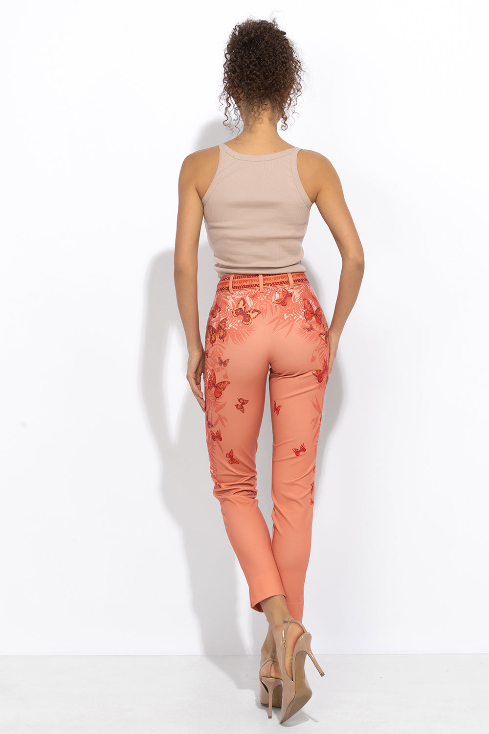 CLASSIC VISCOSE PANTS - PAPAYA BUTTERFLIES JIORO ПАНТАЛОН С КЛАСИЧЕСКА КРОЙКА - PAPAYA BUTTERFLIES JIORO