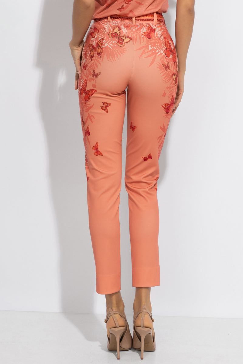 CLASSIC VISCOSE PANTS - PAPAYA BUTTERFLIES JIORO ПАНТАЛОН С КЛАСИЧЕСКА КРОЙКА - PAPAYA BUTTERFLIES JIORO