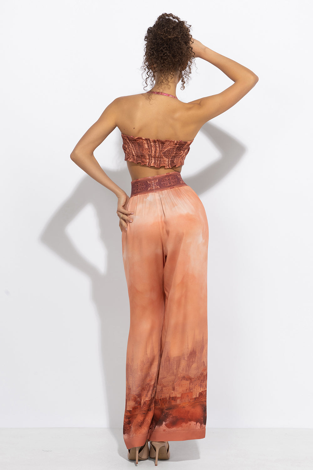 VISCOSE WIDE-LEG TROUSERS WITH ELASTIC WAIST - ANCIENT TOWN