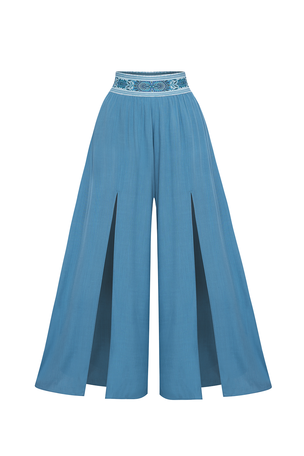 SKY BLUE VISCOSE PANTS WITH SLITS - ESSENTIALS