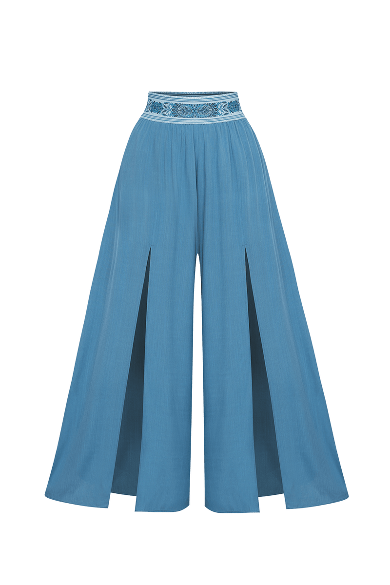 SKY BLUE VISCOSE PANTS WITH SLITS - ESSENTIALS