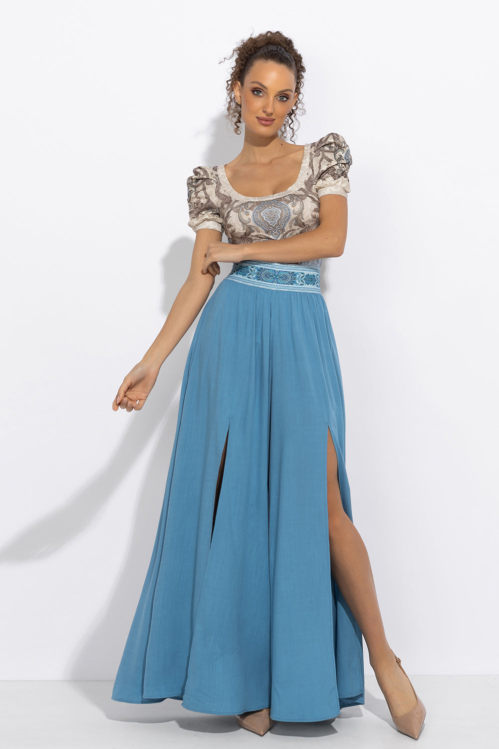 SKY BLUE VISCOSE PANTS WITH SLITS - ESSENTIALS