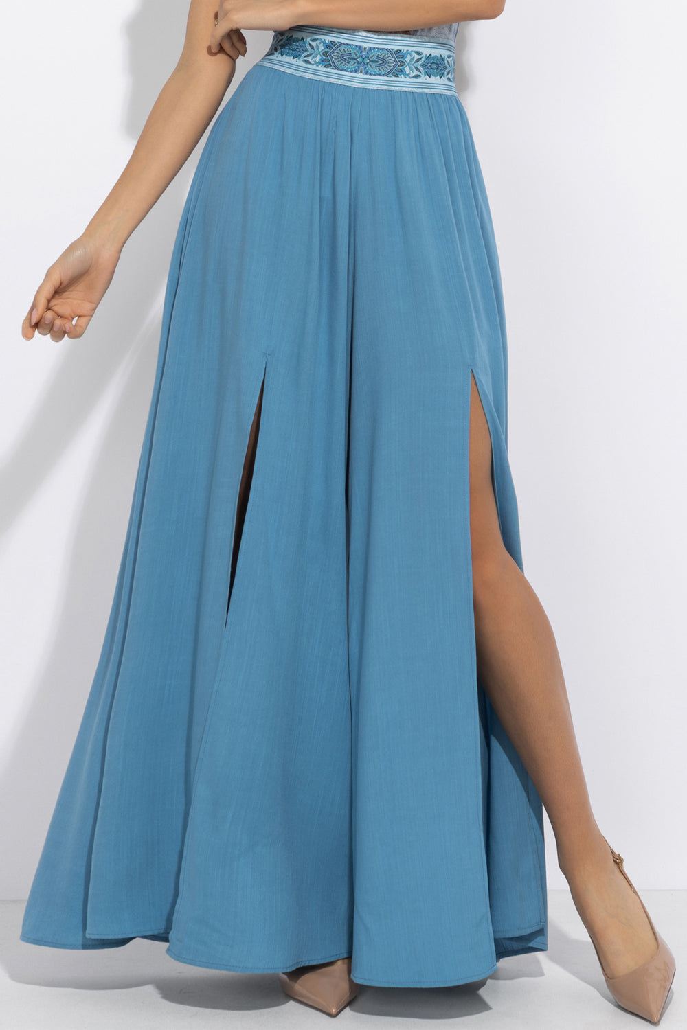 SKY BLUE VISCOSE PANTS WITH SLITS - ESSENTIALS