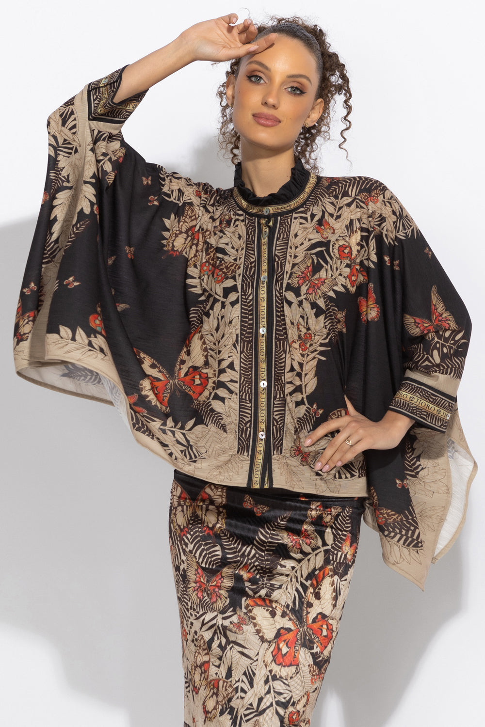 SQUARE TUNIC WITH RUFFLED COLLAR - MIDNIGHT BUTTERFLIES