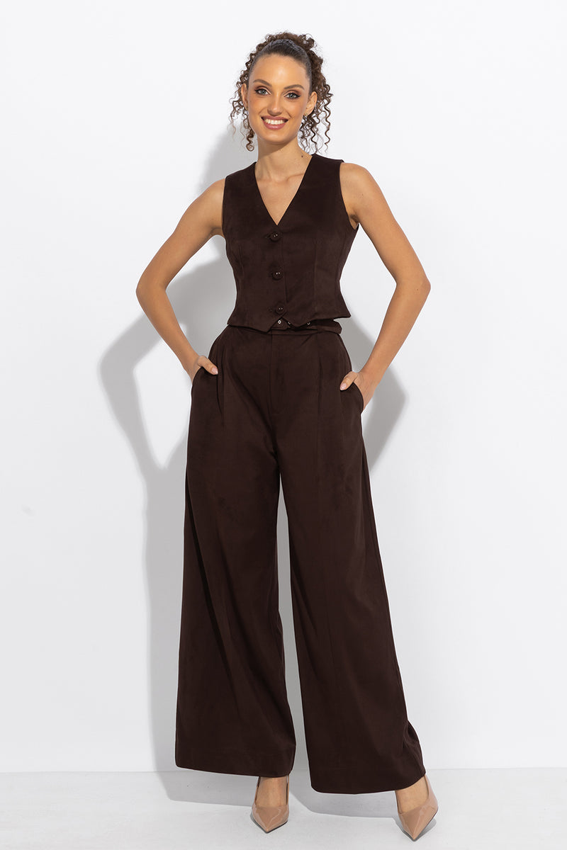 SUEDE-EFFECT VEST IN DARK BROWN - ESSENTIALS JIORO ТЪМНОКАФЯВ ЕЛЕК С ВЕЛУРЕН ЕФЕКТ - ESSENTIALS JIORO