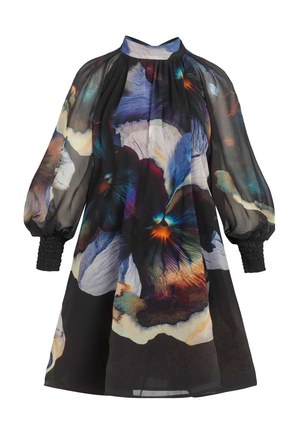 RELAXED DRESS WITH BALLOON RAGLAN SLEEVES AND BACK TIE - VIOLET