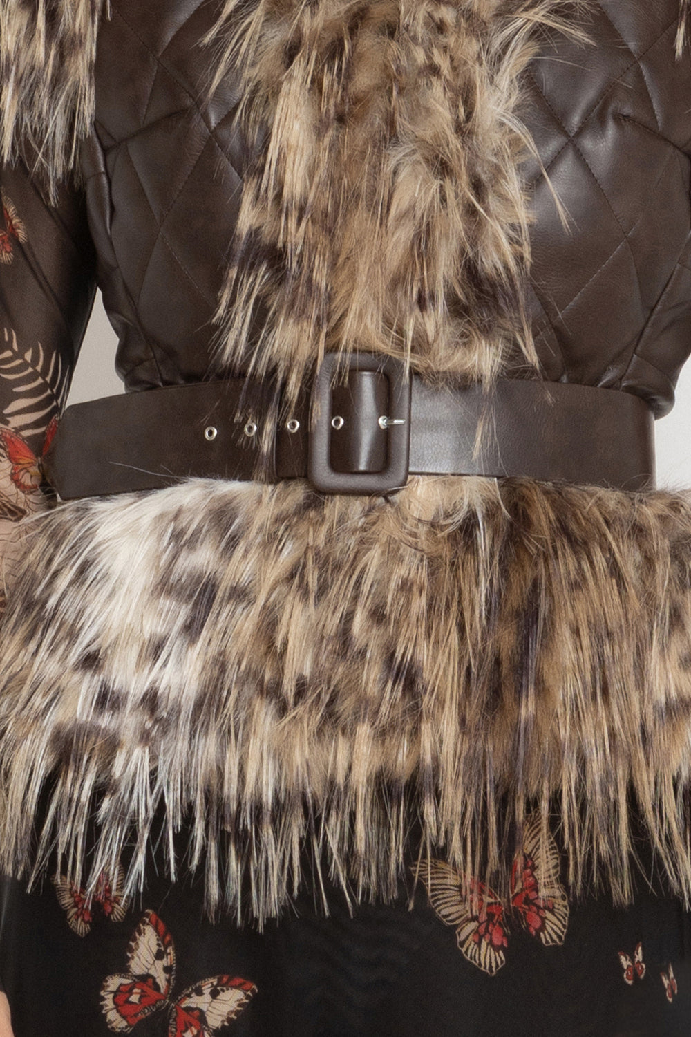 LEATHER-EFFECT GILET WITH SERVAL FUR TEXTURE - ESSENTIALS