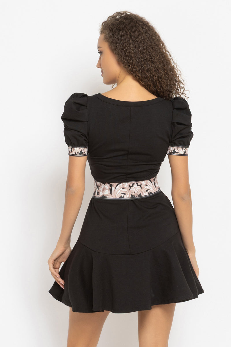 BLACK COTTON DRESS WITH PUFF SLEEVES - ESSENTIALS JIORO ЧЕРНА ПАМУЧНА РОКЛЯ С БУФАН РЪКАВИ - ESSENTIALS JIORO