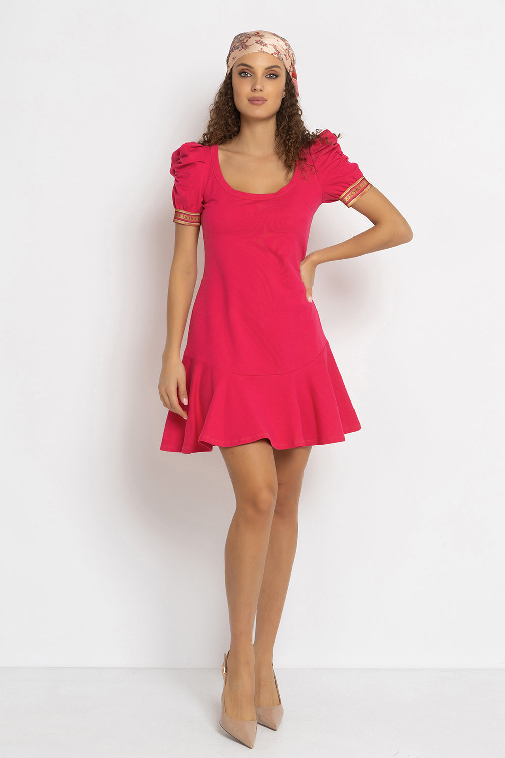 FUCHSIA COTTON DRESS WITH PUFF SLEEVES  - ESSENTIALS JIORO РОКЛЯ ОТ ПАМУЧНА ВАТА С БУФАН РЪКАВИ В ЦВЯТ ФУКСИЯ - ESSENTIALS JIORO