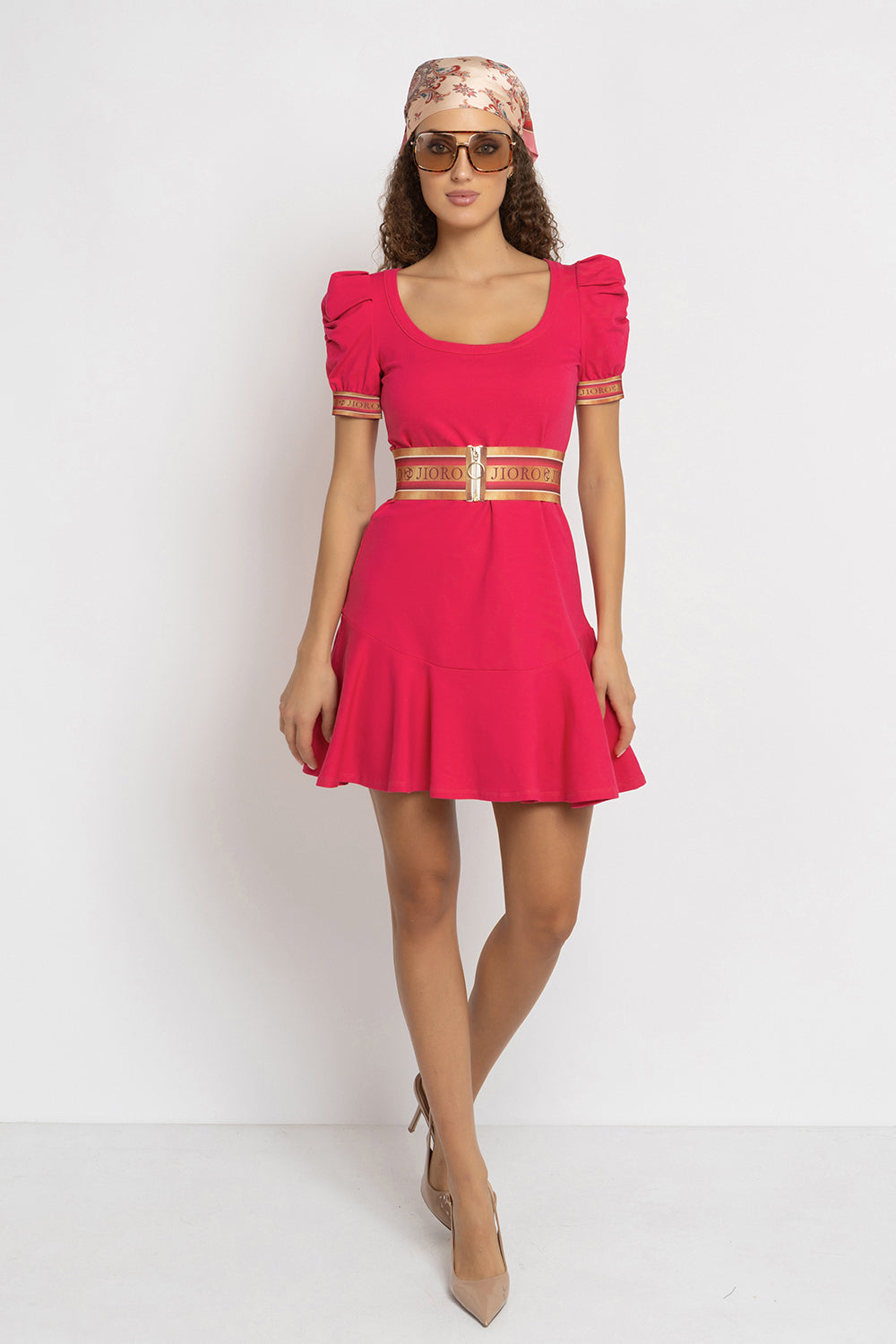 FUCHSIA COTTON DRESS WITH PUFF SLEEVES  - ESSENTIALS JIORO РОКЛЯ ОТ ПАМУЧНА ВАТА С БУФАН РЪКАВИ В ЦВЯТ ФУКСИЯ - ESSENTIALS JIORO