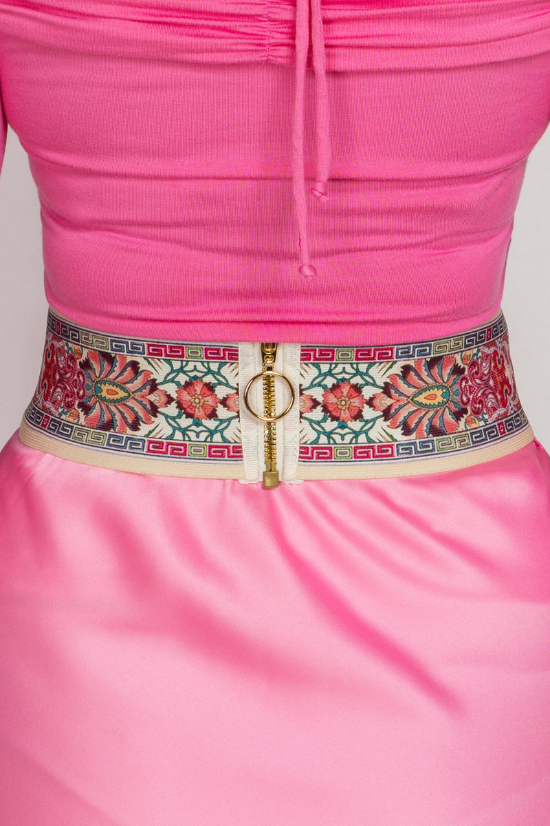WIDE ELASTIC BELT WITH BUCKLE - PAISLEY RED