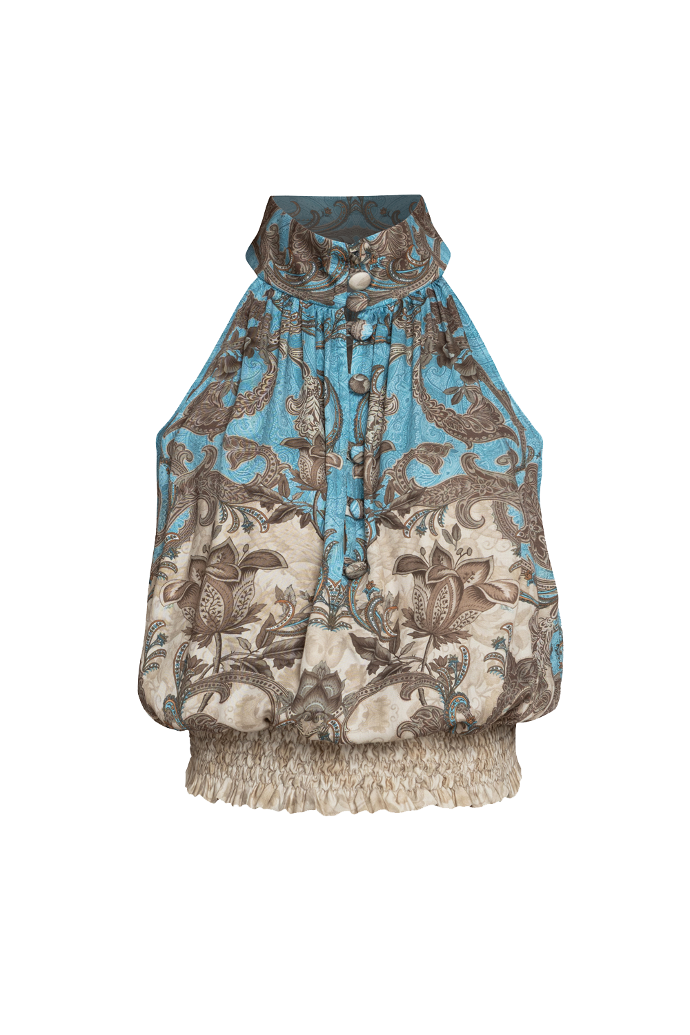 VISKOSE SATIN CROP TOP - PAISLEY SKY