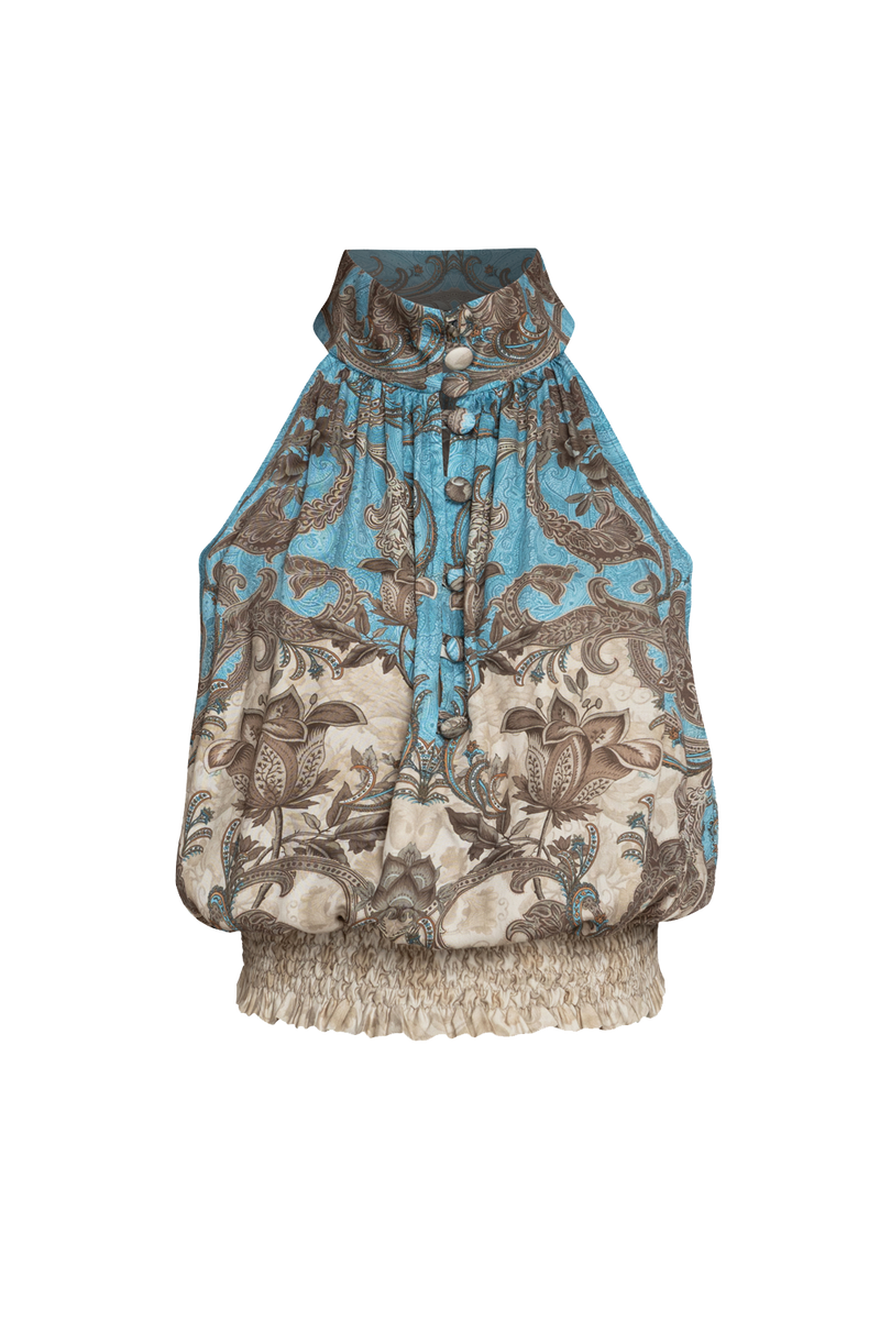 TOP COURT EN SATIN DE VISCOSE - CIEL PAISLEY