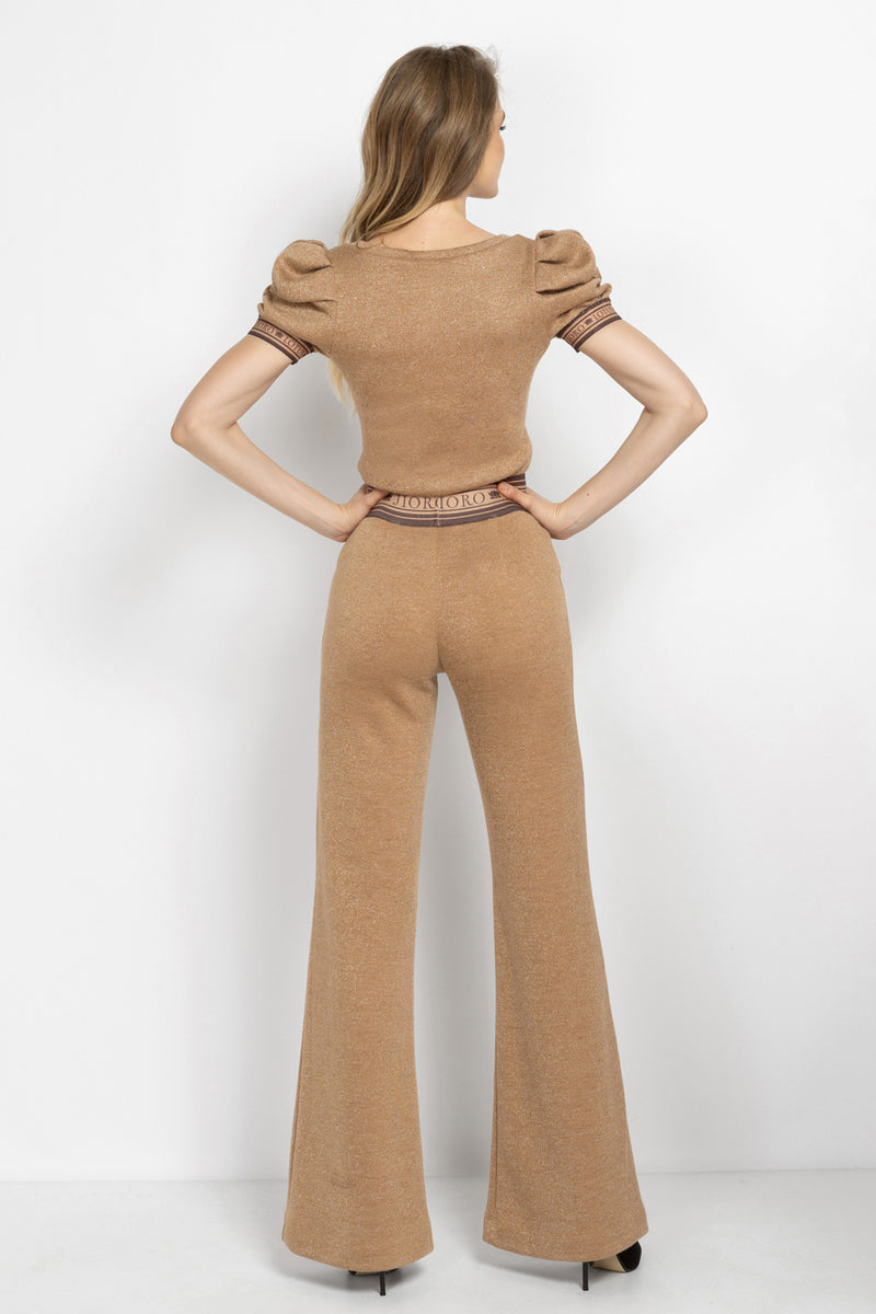 GOLD LUREX CHARLESTON PANTS - ESSENTIALS JIORO ПАНТАЛОН ТИП ЧАРЛСТОН ОТ ЗЛАТИСТ ЛУРЕКС - ESSENTIALS JIORO
