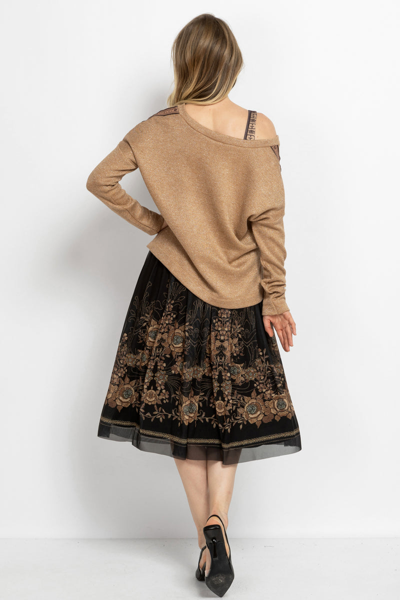 GOLD LUREX V-NECK TOP - ESSENTIALS JIORO СВОБОДЕН ТОП ОТ ЗЛАТИСТ ЛУРЕКС С V-ДЕКОЛТЕ - ESSENTIALS JIORO