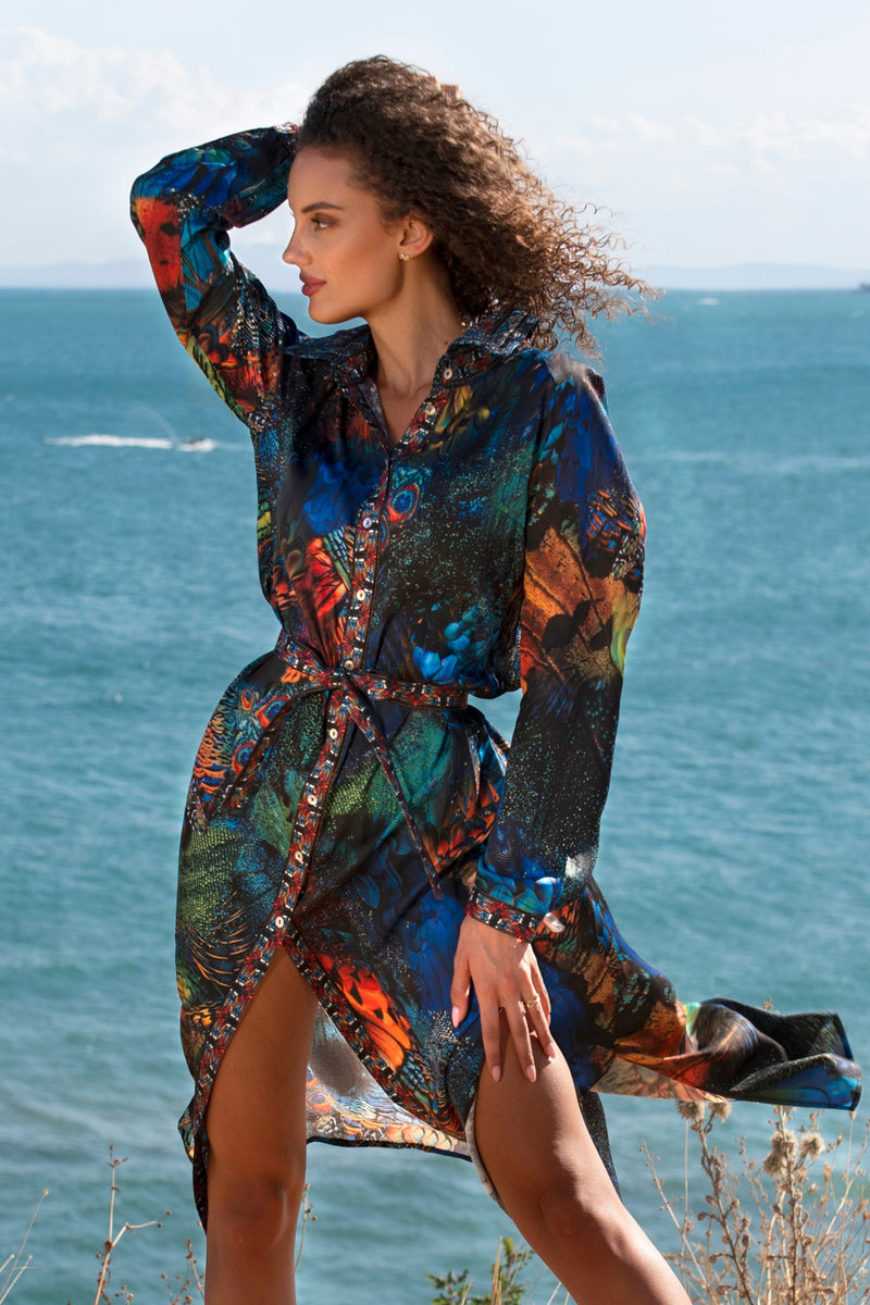 VISCOSE SHIRT DRESS WITH DETACHABLE BELT - AMAZONIA JIORO РИЗО-РОКЛЯ ОТ ВИСКОЗА С ПОДВИЖЕН КОЛАН - AMAZONIA JIORO