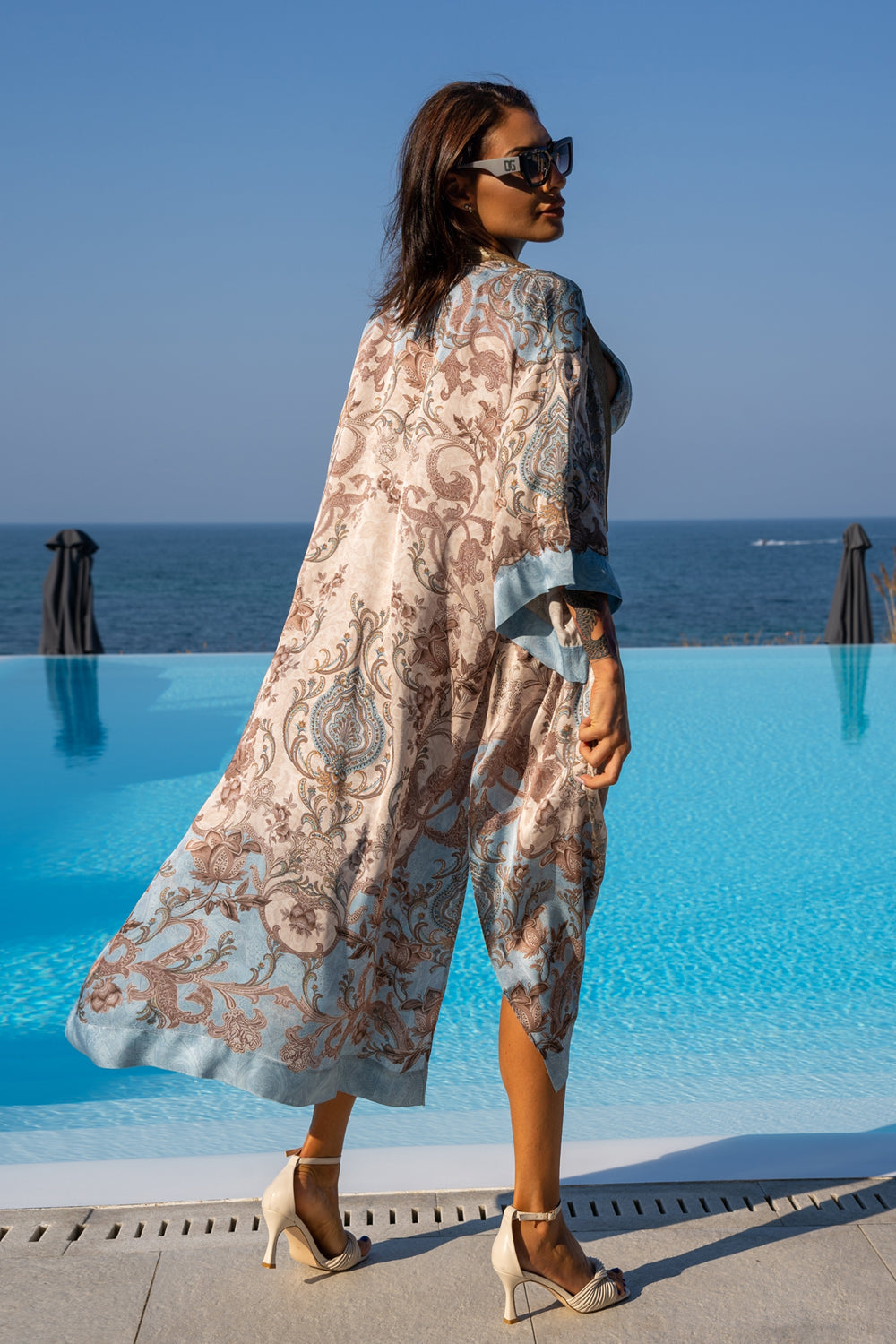 LUXURY SATIN VISCOSE KIMONO - PAISLEY SKY