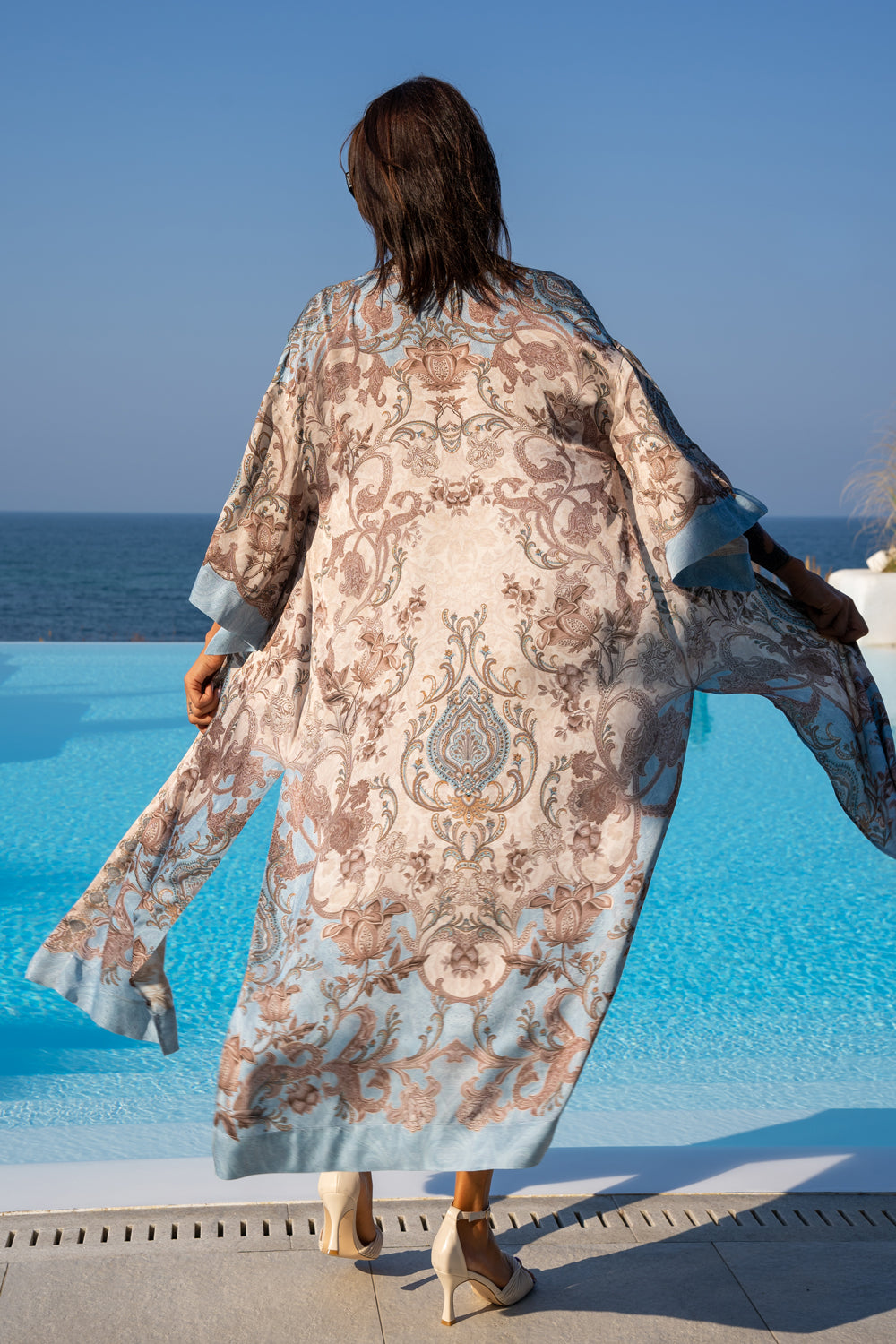 LUXURY SATIN VISCOSE KIMONO - PAISLEY SKY