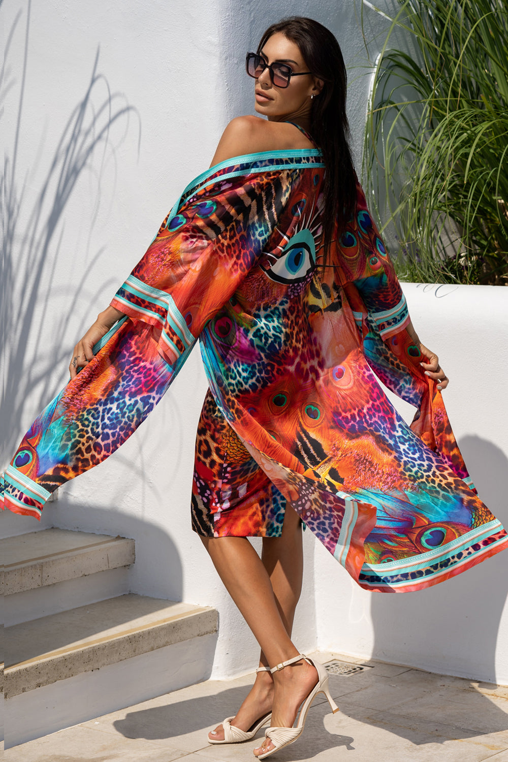 SATIN VISCOSE KIMONO - LEO NEON WILD