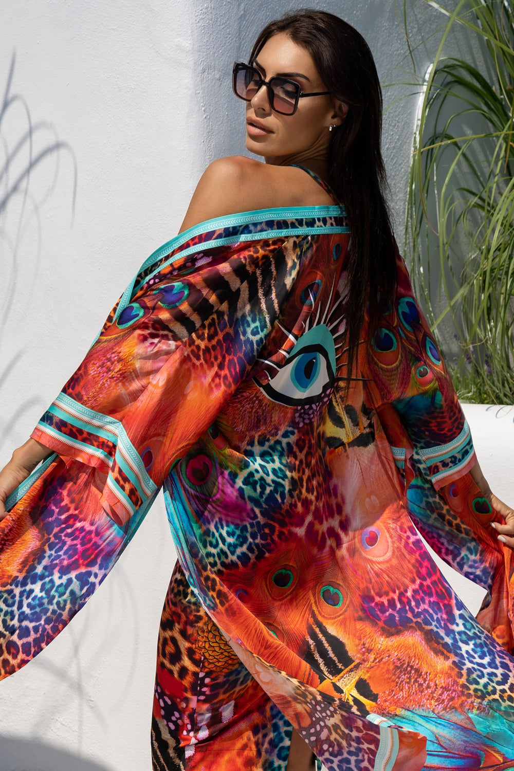 SATIN VISCOSE KIMONO - LEO NEON WILD