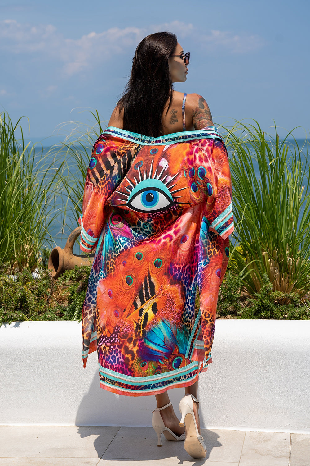 SATIN VISCOSE KIMONO - LEO NEON WILD