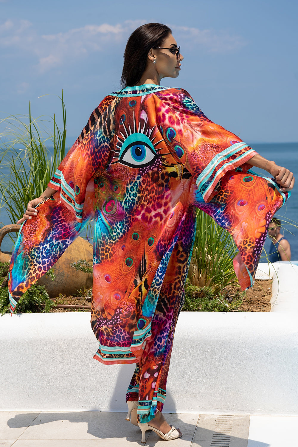 SATIN VISCOSE KIMONO - LEO NEON WILD