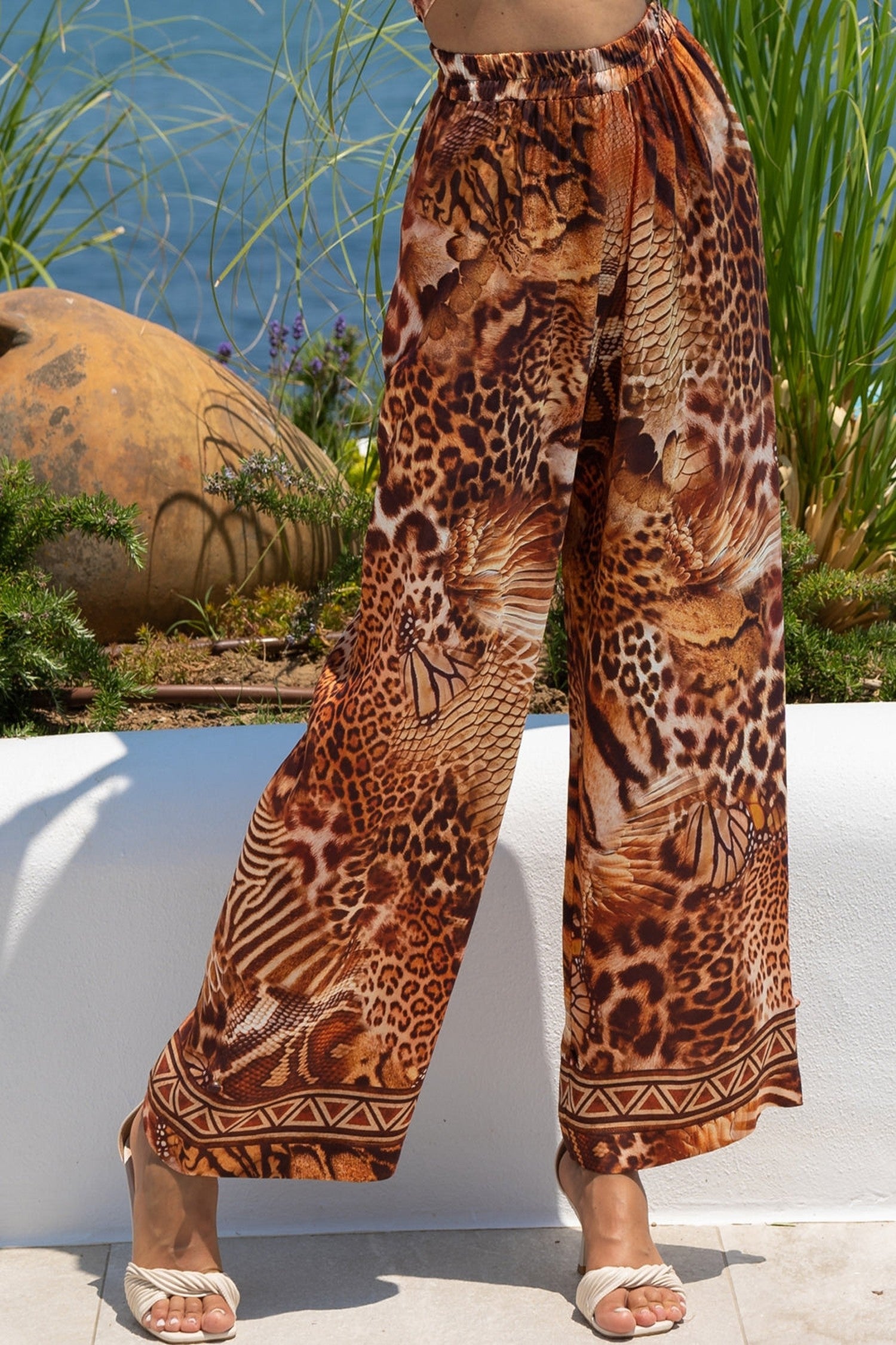 SATIN VISCOSE LOOSE FIT PANTS - LEO SAND