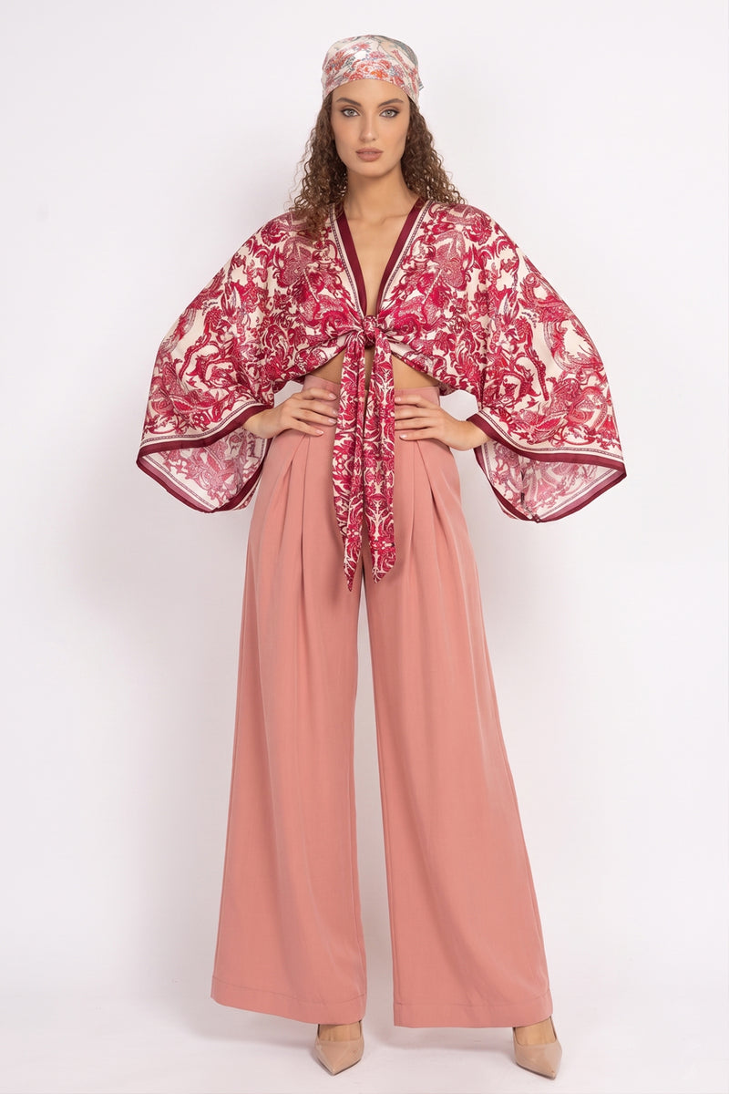 VISKOSE CROP KIMONO - ASIA BORDEAUX