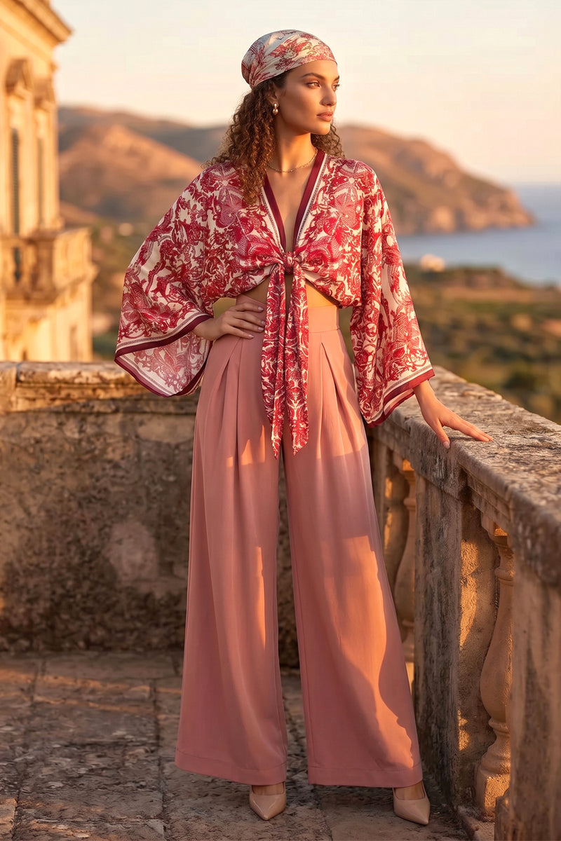 VISKOSE CROP KIMONO - ASIA BORDEAUX