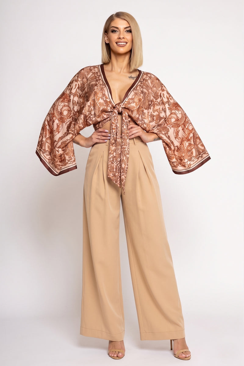 VISKOSE CROP KIMONO - ASIA BEIGE