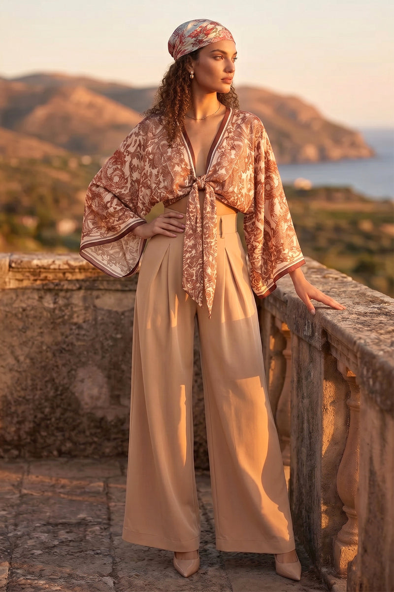 VISKOSE CROP KIMONO - ASIA BEIGE
