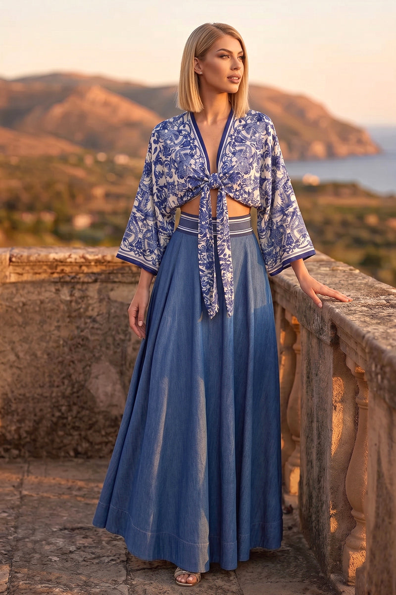 VISKOSE CROP KIMONO - ASIEN HIMMEL