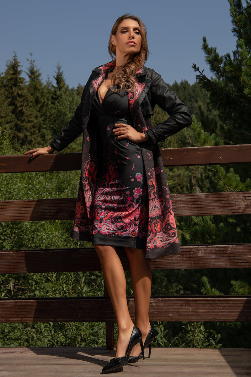 TRENCH COAT CON MANICHE IN PELLE - PUNTINI FUXIA