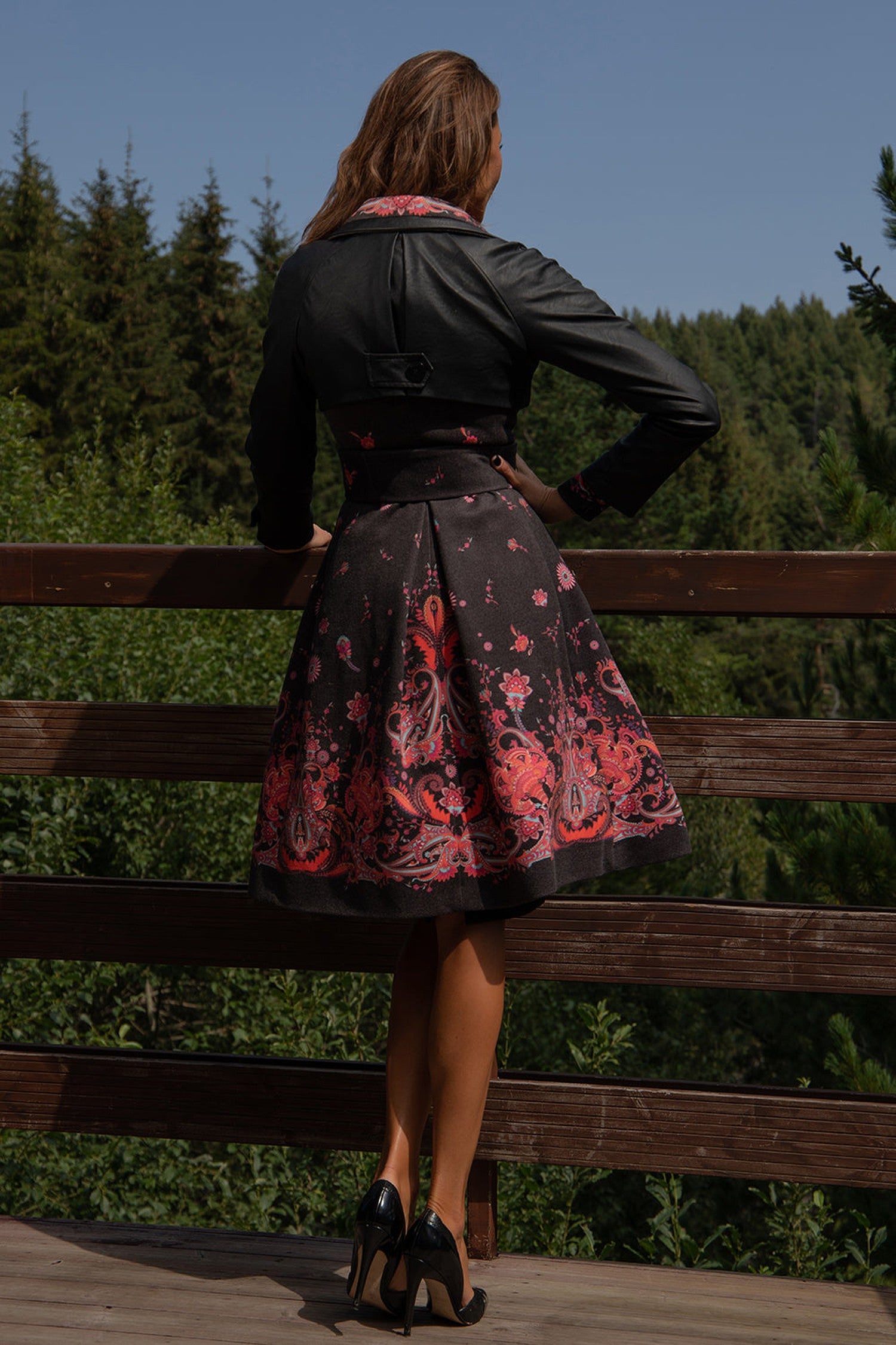 TRENCH COAT WITH LEATHER SLEEVES - FUCHSIA DOTS