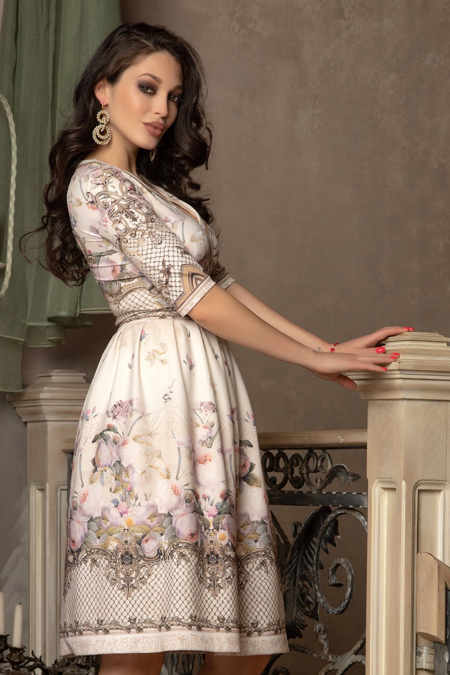 WRAPPED V-NECK BODYSUIT -  BAROQUE FLOWERS JIORO БОДИ С V-ДЕКОЛТЕ - BAROQUE FLOWERS JIORO