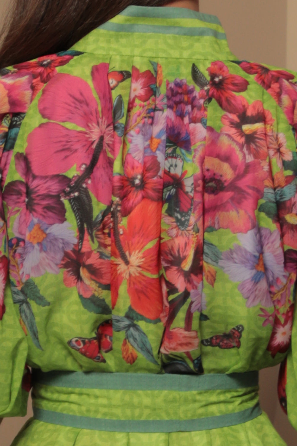 CHIFFON DRESS WITH PUFF SLEEVE - ACID GREEN LOGO